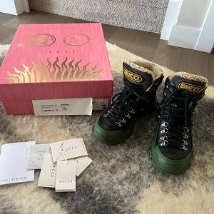 GUCCI Flashtrek Wool-Lined Leather High-Top Boots | Full Set